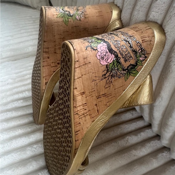 Coach Metallic Gold Chain-Trim Slingback Sandals - Picture 2 of 6